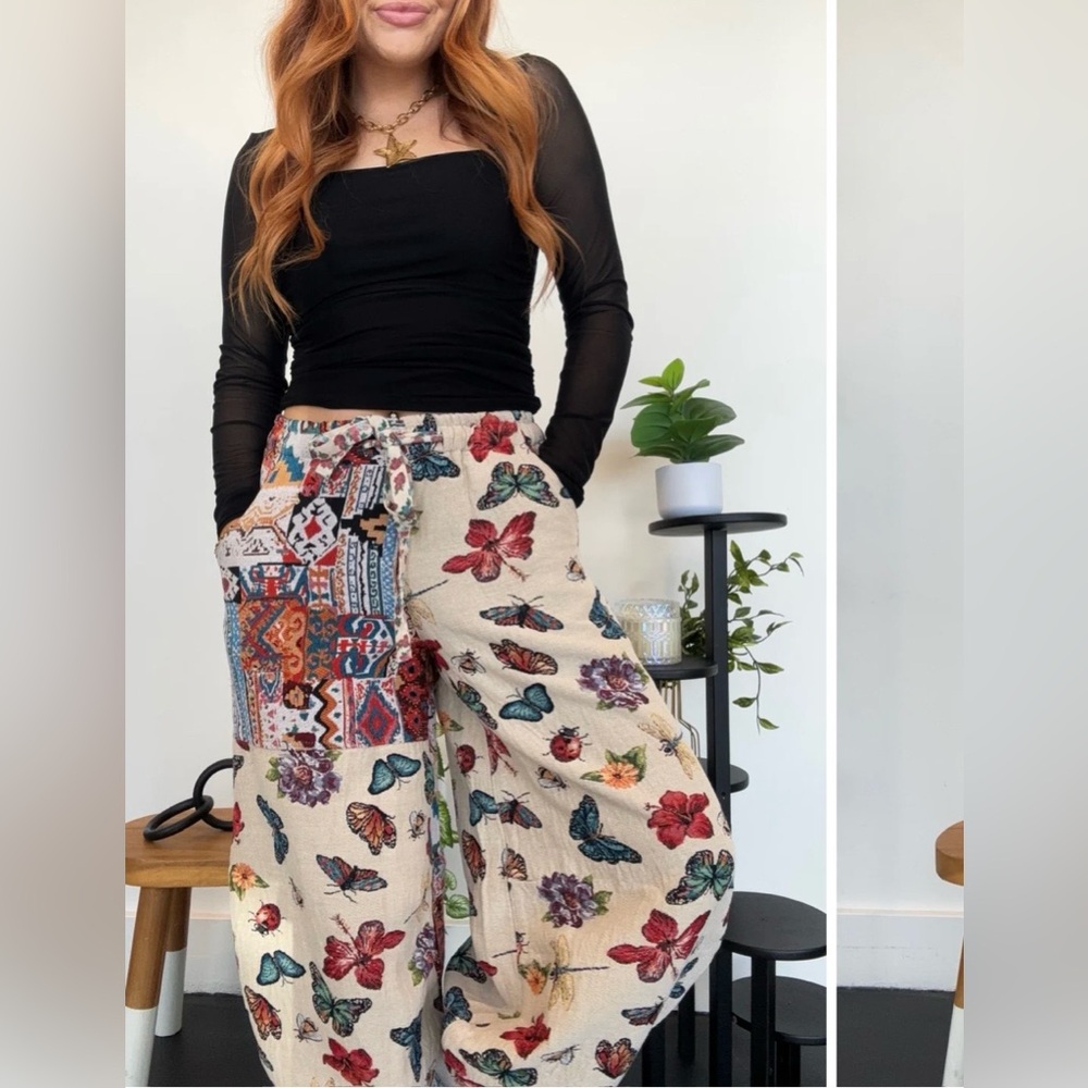 POL Mix N Match Butterfly Jacquard Print Joggers in Natural - Picture 2 of 16